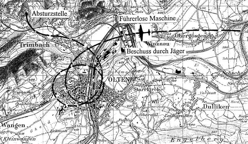 Die Karte zeigt die Absturzstelle bei Trimbach. (305_1)